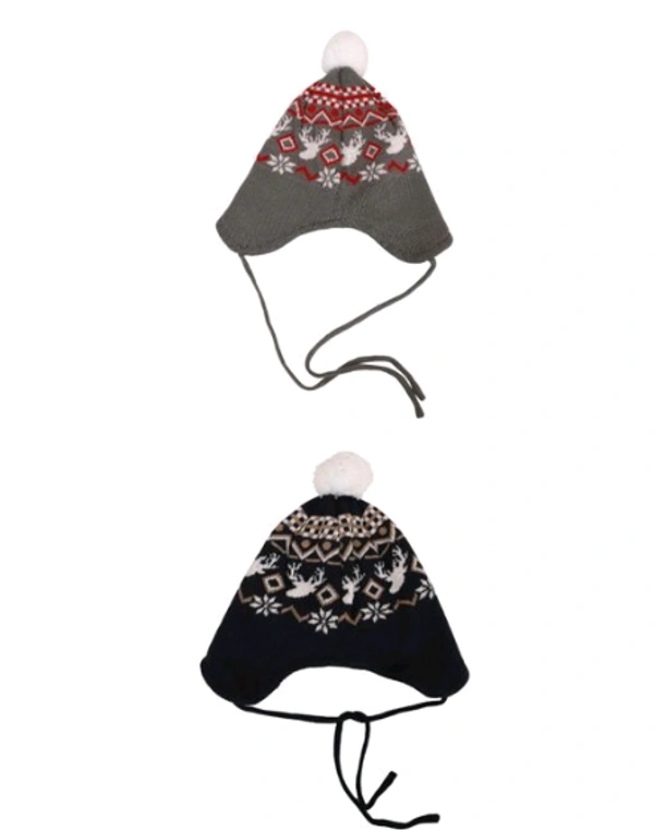 DOPAMINE WINTER Woolen Russian    Grey & Blue  Color Cap Combo For Babies / Kids  (Pack of 2) - 0-12 Months, Woolen, Pack of 2